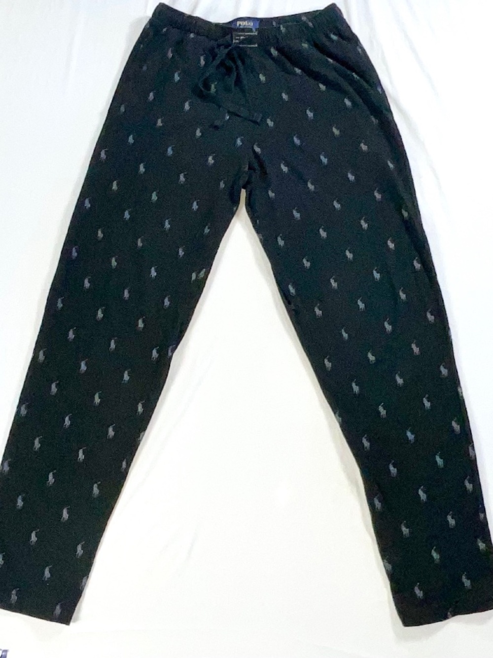Men’s Polo Ralph Lauren Black Pajama Pants with White Polo Ponies Size Small